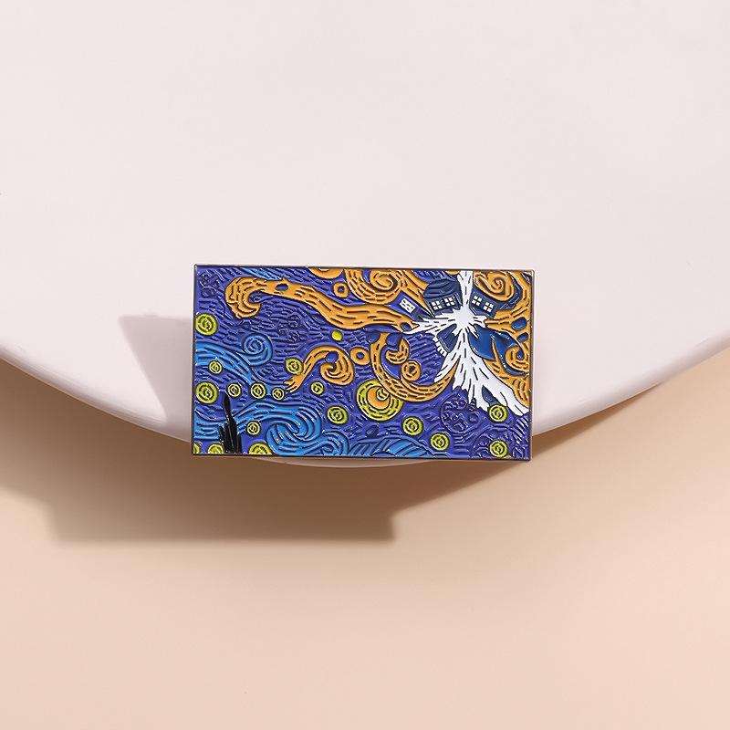 Abstract Painting Oil Inspired Van Gogh Starry Night Cartoon Style Brooch For Unique Fashion Statement