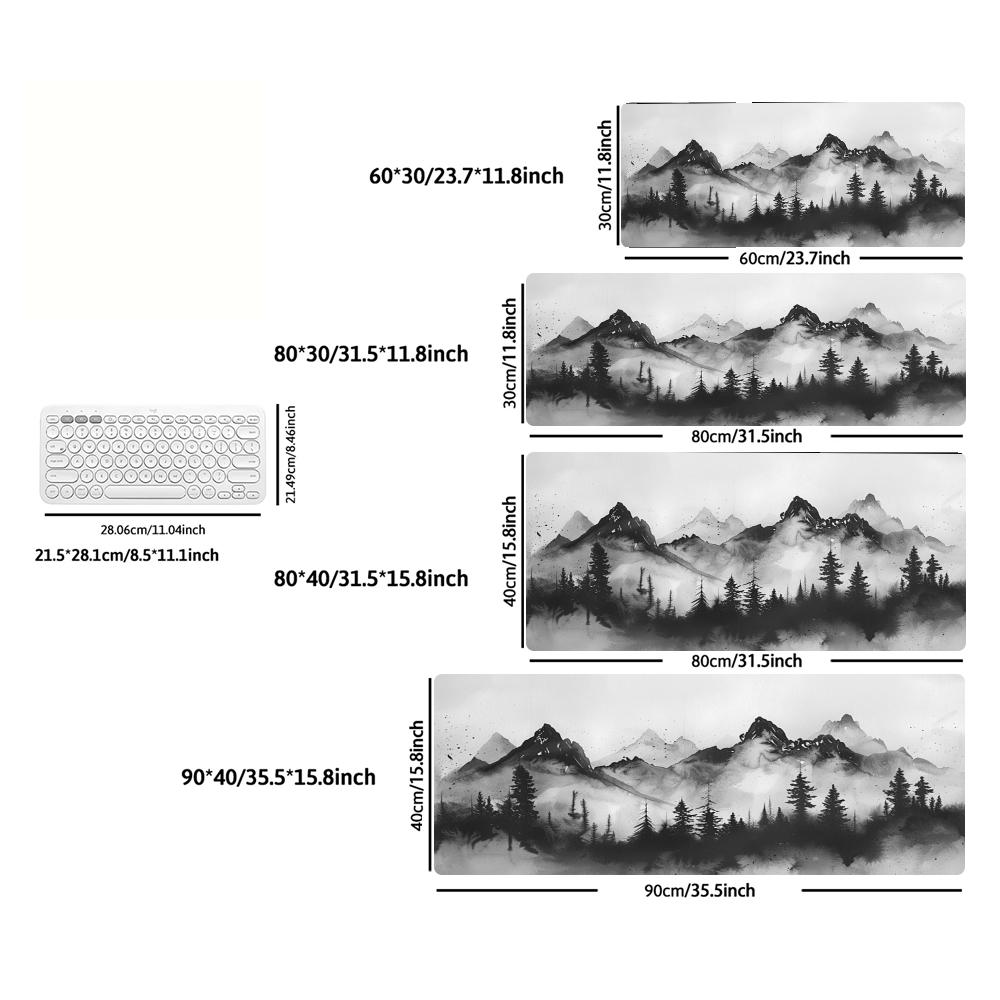 Black White Mountain Pine Forest Lake Art Desk Mat XXL Keyboard Rubber Bottom Non‑Slip Mousepads Gamer Office Accessories