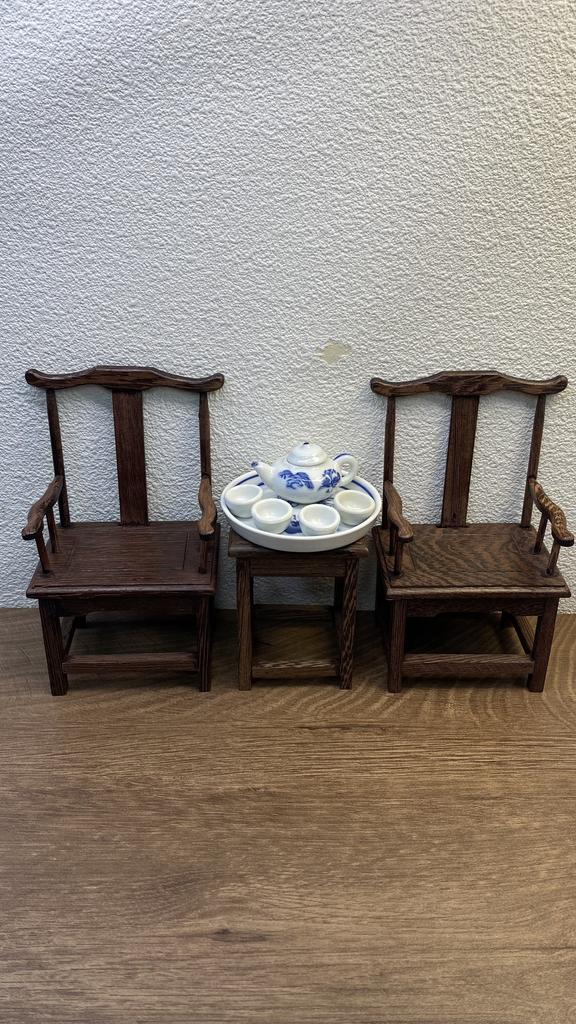 Mini Chinese Style Wooden Table Chair Stove Model Scene Decoration Ornament Taishi Chair for 1/12 1/8 Scale BJD Action Figures