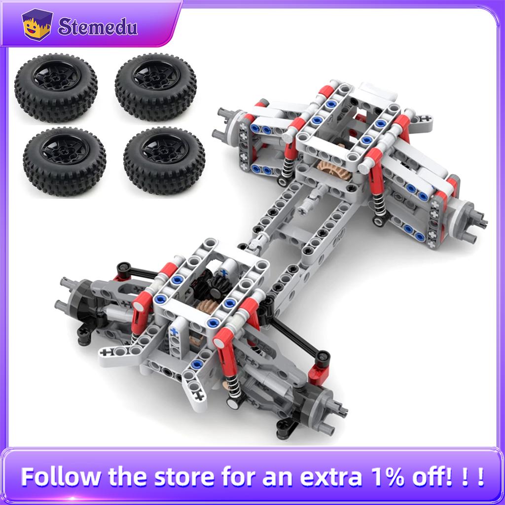 4WD Four-wheel Drive Independent Suspension Differential Chassis Steering Axle MOC Building Blocks Tech Car Parts Toys Kids Gift