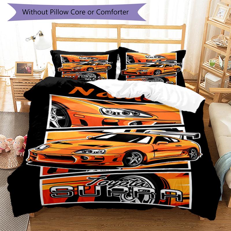3pcs Custom Name Racing Bedding Set Duvet Cover Closure Includes 1 Duvet Cover & 2 Pillowcases, Soft and Comfortable for All Seasons.