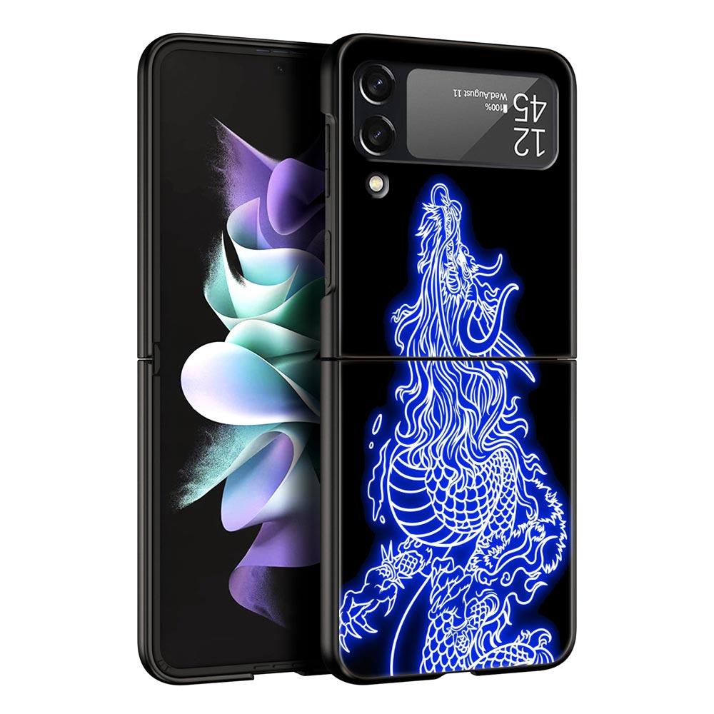 Phone Case for Samsung Galaxy Z Flip 3 4 5 Folding Mobile Shell Hard PC Fundas Black Coque Protect Cover Tiger Neon Leopard
