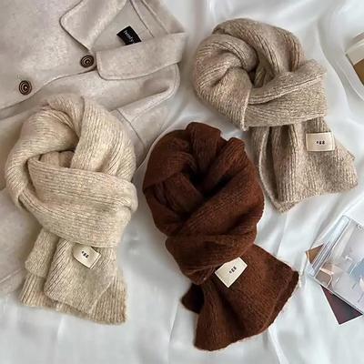 Eșarfe Atmosferă Toamnă și Iarnă Eșarfă Lungă Maro Eșarfe Tricotate Călduroase pentru Femei Șaluri Wraps Temperament Feminin Cadouri de Anul Nou