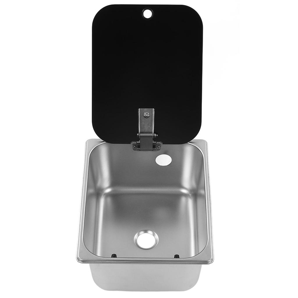 RV Kitchen Sink 300x240x150mm Square Stainless Steel Single Bowl Hand Wash Basin 40mm Drain with Tem