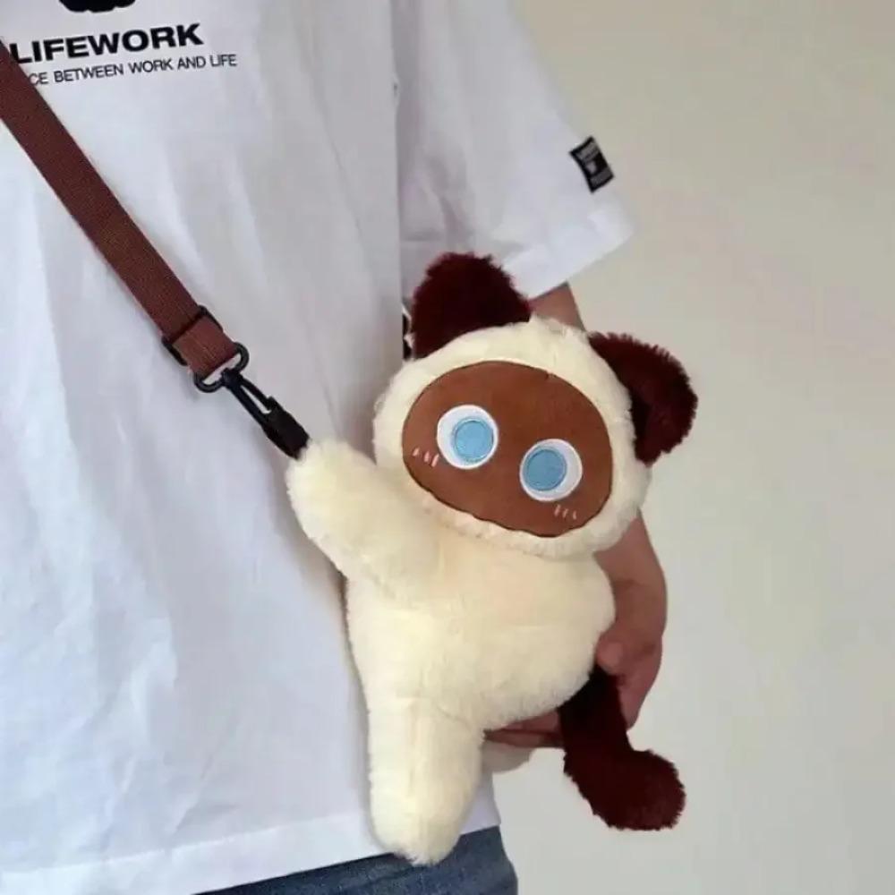 Zaini Gatto Nero Occhi Grandi Gattino Bambola Peluche Kawaii Animali di Peluche Borsa a Spalla Grande Capacità Giocattolo Morbido Borsa a Tracolla Moda