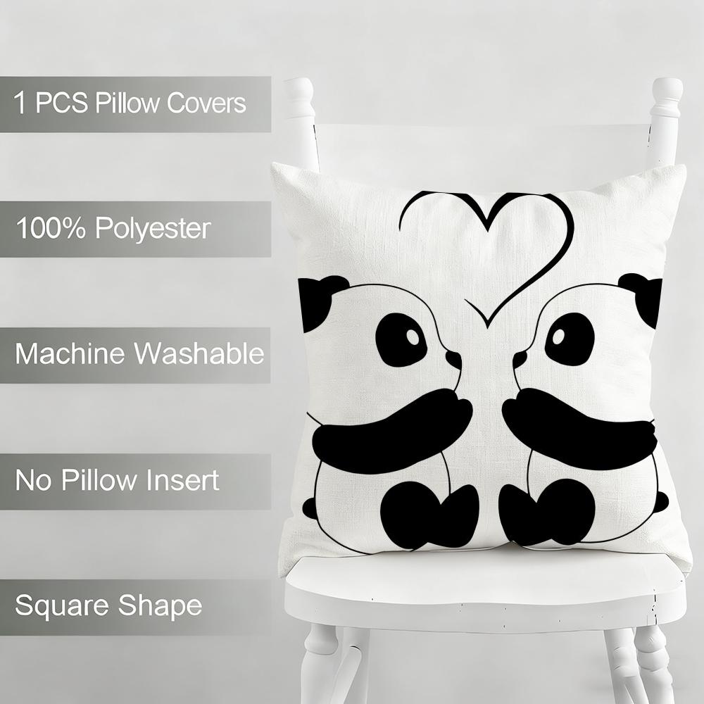 Lieblicher Panda Kissenbezug Haushaltsdekoration Leinen Sofakissenbezug: Hautfreundlich & Atmungsaktiv Mit Unsichtbarem Reißverschluss