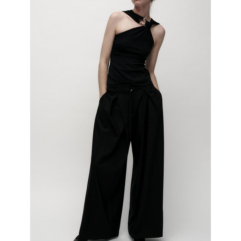 Za2025 Spring New Women's Clothing Special-Interest Design Halter Gold Inlay Sleeveless Cold-Shoulder Slim Fit Slimming Top