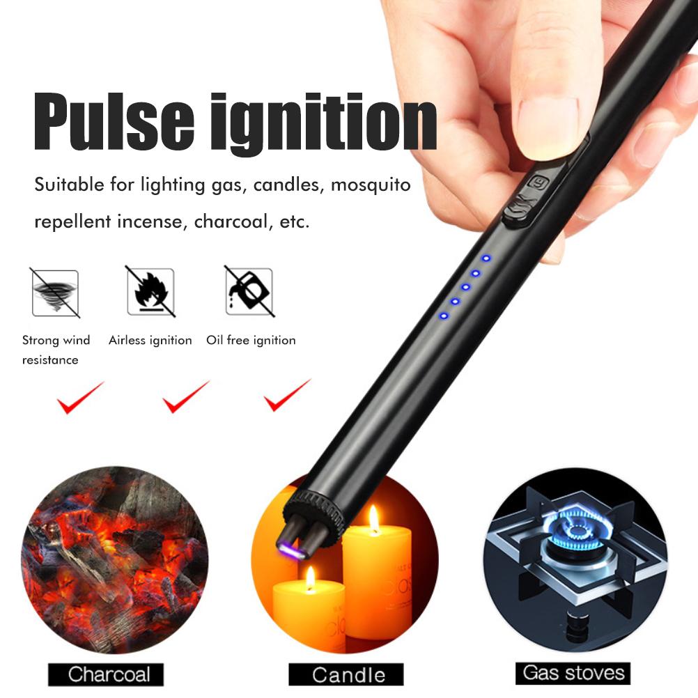 Electric Candle Lighter Arc Waterproof USB Rechargeable Lighter with Safety Button LED Battery Display for Home Kitchen