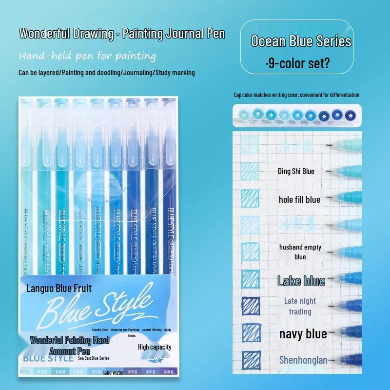Blue Fruit Journal Pen Set: High-Capacity Neutral Pens for Drawing, Note-Taking, Highlighters, and Fine Tip Pens