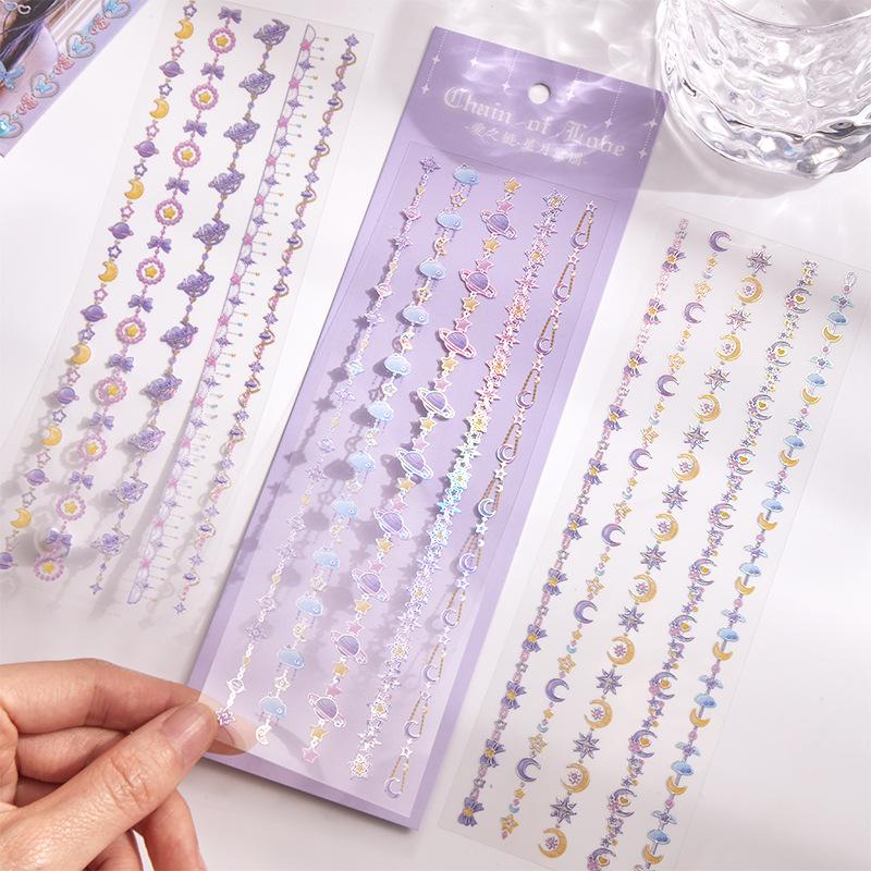 3Pcs Long Strip Necklace Holographic Stickers Shiny Reflective Ins Style Journal Guka DIY Supplies