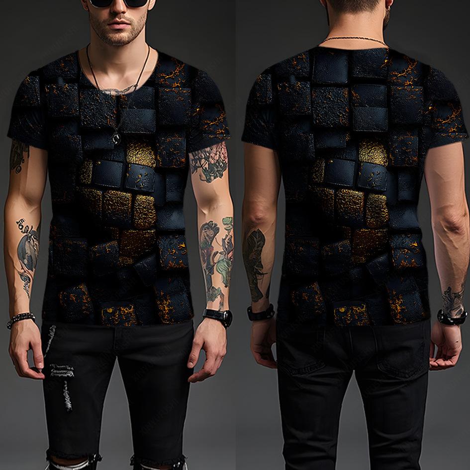 Summer Round Neck Ethnic Pattern 3D Print Top Fashionable Casual Short Sleeved Men's T-shirts
