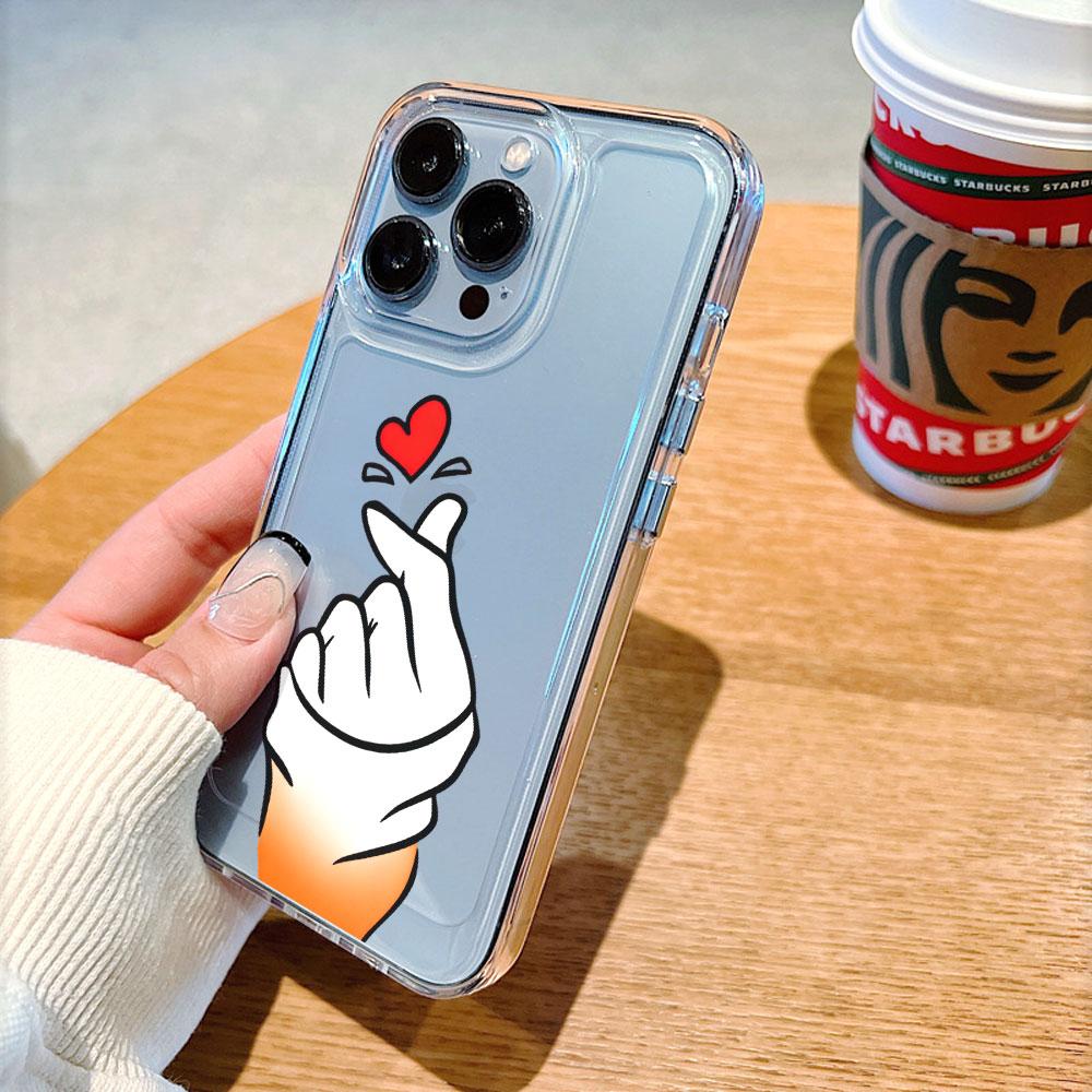 Cartoon Hand Finger Heart Transparent soft TPU Phone Case for Xiaomi Redmi Note 15 14 13 12 11 10 9 Pro Plus 4G 5G Soft Cover
