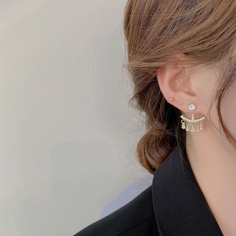 New Design Fashion Jewelry Exquisite Shiny 14K Real Gold Plating Tassel Zircon Earrings Elegant Women's Wedding Party Earrings