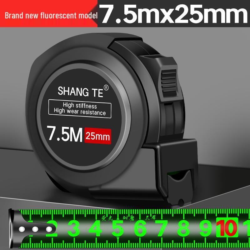 Rubberized 5m Fluorescent Steel Tape Measure - High Precision Laser Engraved Black Gold Ruler, Wear-Resistant Household Tool