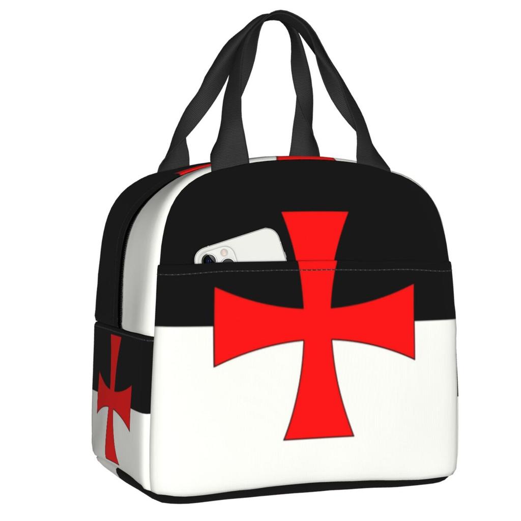 Templar Knight Jerusalem Cross Seal Medieval Warrior Symbol Thermal Insulated Lunch Bag Women Resuable Lunch Tote Food Box