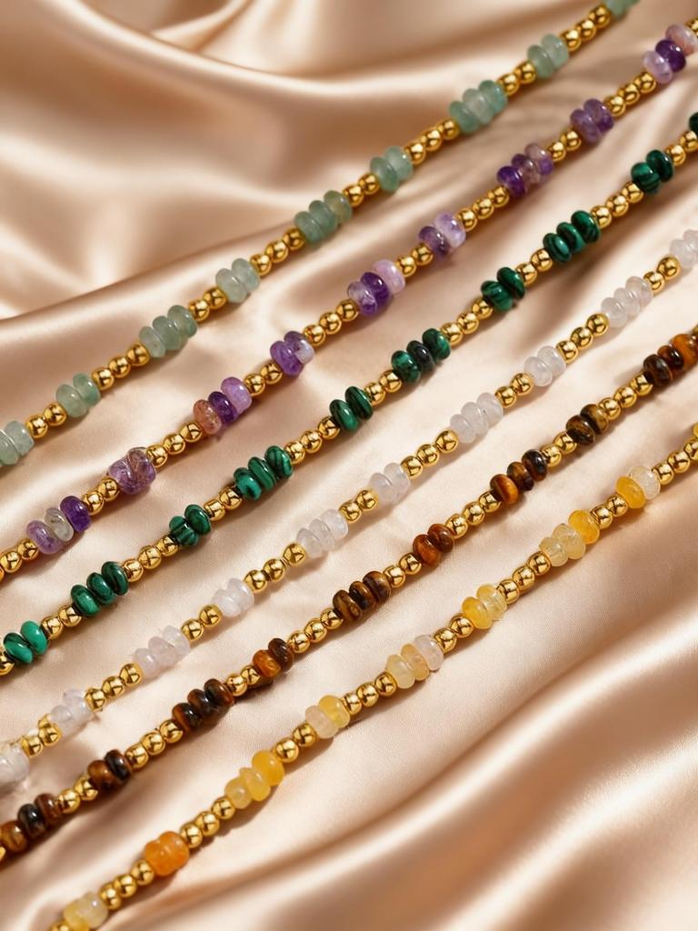 Dainty Boho Colorful Crystal Beads Bracelet for Women, Stainless Steel OT Buckle Natural Stone Bracelet, Exotic Handmade Jewelry