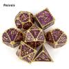 7 Pcs Light Purple Dragon Metal Dice Solid Metal Polyhedral Dice Set Suitable For Role-Playing Dice PropBoard Game Gift