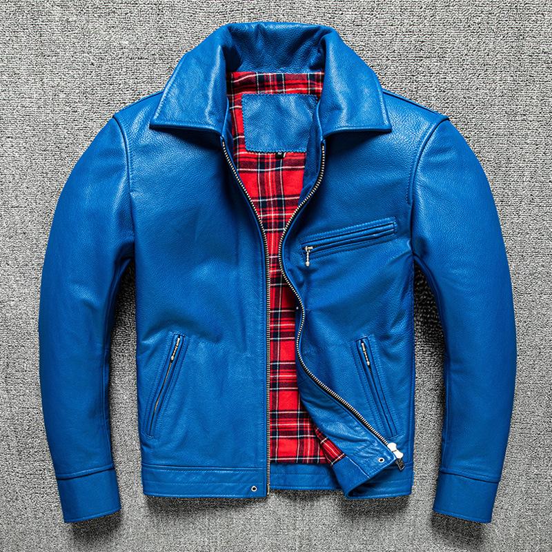 

Spring and Autumn Soft Genuine Leather Clothes Men s Slim Leather Jacket Casual Jacket S синий