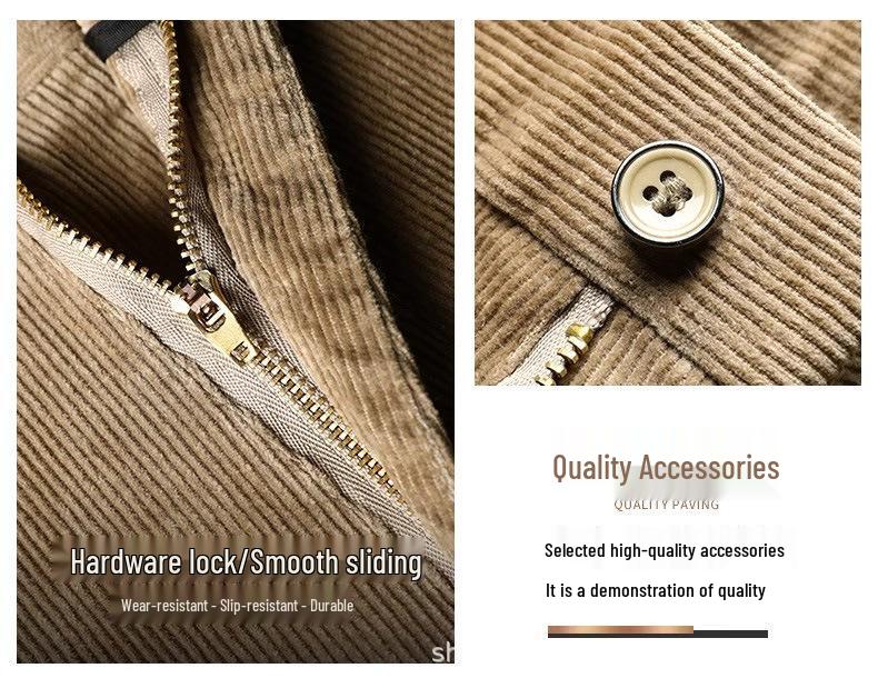Men's Striped Corduroy Pants – Velvet-Lined for Autumn/Winter, Ideal for Middle-Aged Dads, High-End Style.
