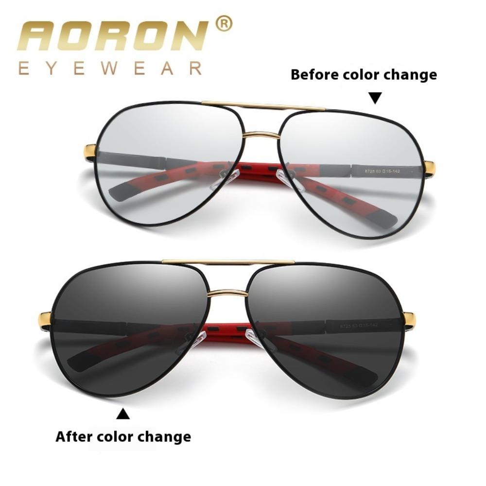 aoron Metal Polarized Color Changing Glasses Round Toad Glasses Driving Sunglasses Night Vision Glasses