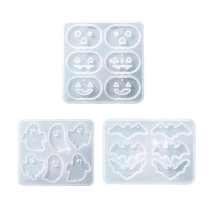 Diy Crystal Epoxy Mold Earrings Jewelry Mold Hanging Pendant Decoration Halloween Pumpkin Bat Mirror Silicone Mold