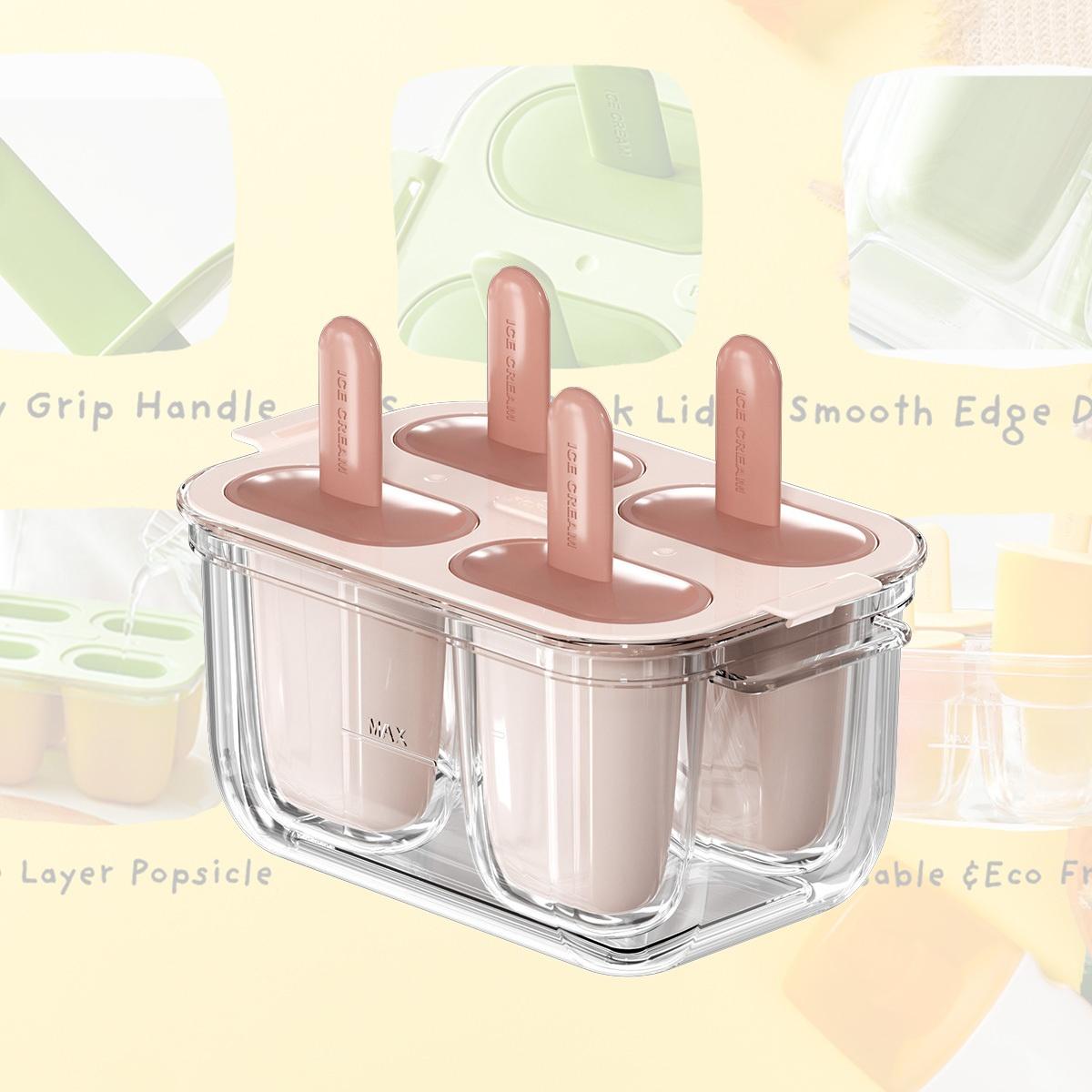 

1pc Easy-Release Popsicle Maker-4Leak-Proof Molds for Juice/Fruit.BPA-Free,transparent,warm water release.Homemade popsicle tool рожевий