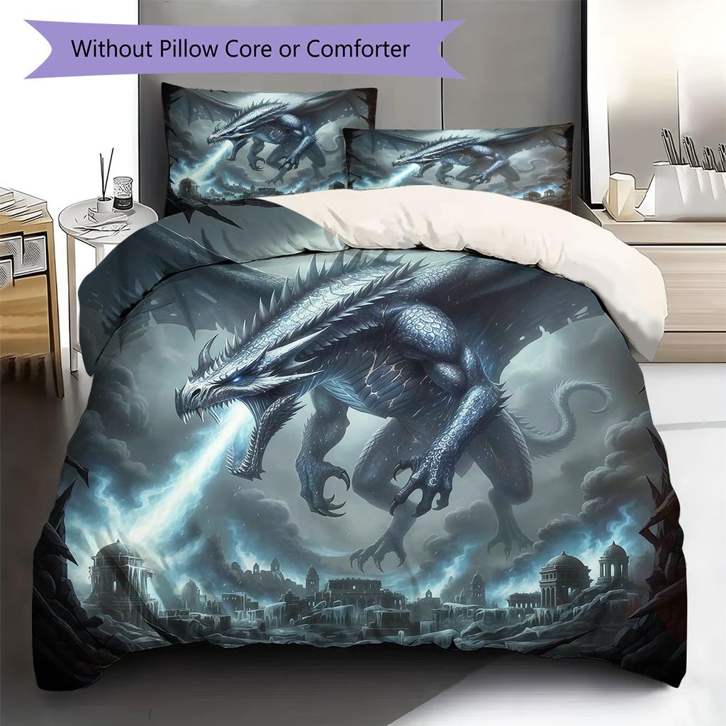 Theevildragon Pattern Bedding Quilt Set Quilt Cover Pillowcase Home Decoration Birthday Gift (1 * duvet cover + 2 * pillowcase, without core)