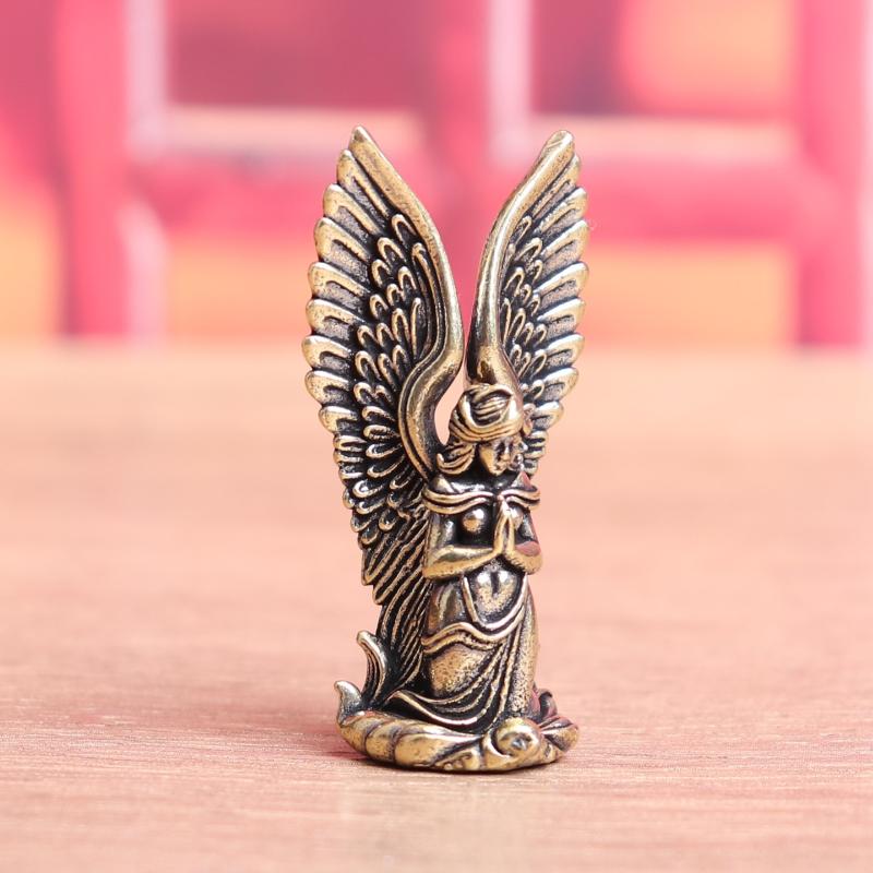 1Pcs Home Decor Ornament Brass Goddess Guardian Angel Small Statue Characters Miniatures Figurines Desk Decoration Crafts