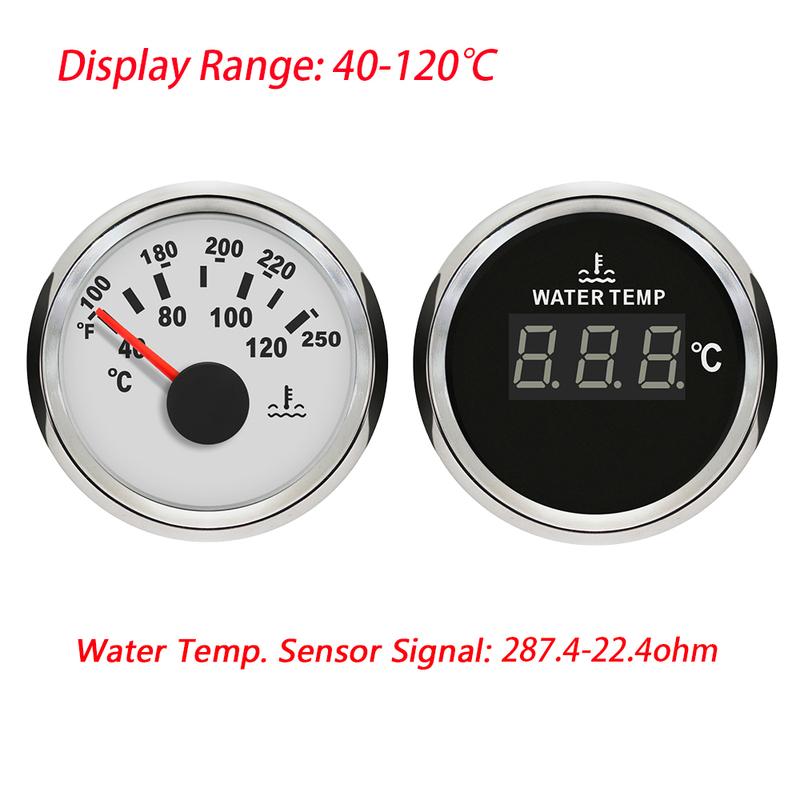 Rhaxel 52mm 2'' Digital Water Temp Gauge Temperature Meter 40-120℃ Degree 52mm 9-32V With Red Backlight for SUV Car Boats