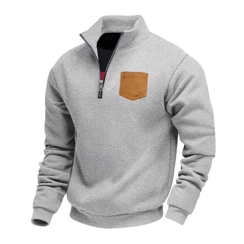 

Spring Autumn New Casual Men Half Zip Up Collar Pouch Fleece Hoodie Pullover Top 3XL світло-сірий колір