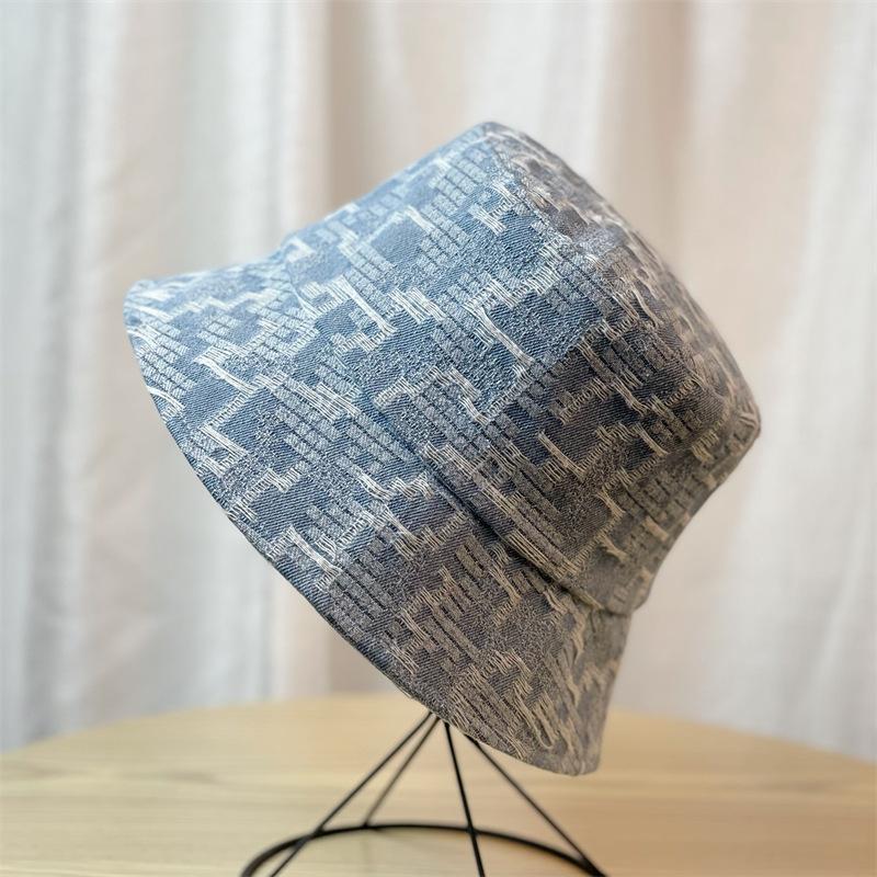 Fisherman Check Denim Hat Women Spring And Autumn Sun Sunscreen Hat Bucket