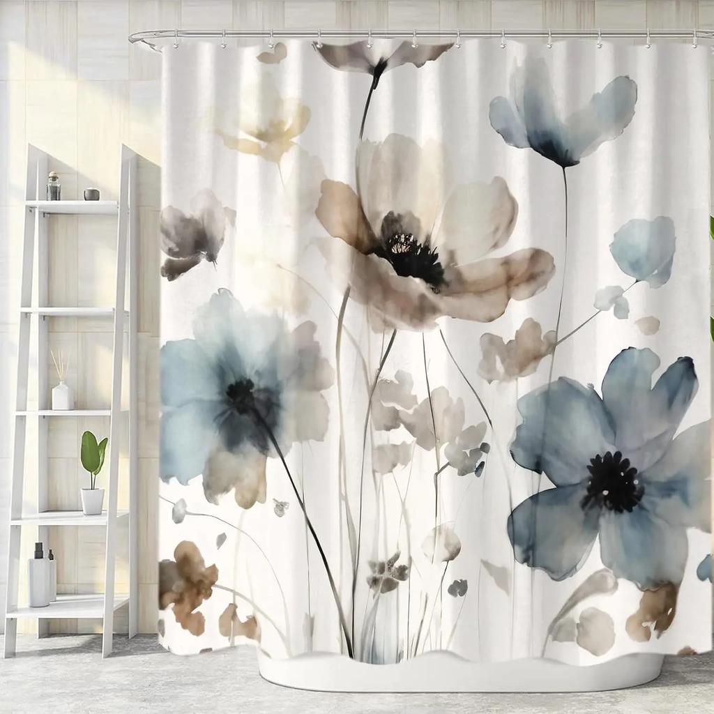 Watercolor Floral Shower Curtain Modern Home Bathroom Decorative Fabric Waterproof Shower Curtain 90x180cm