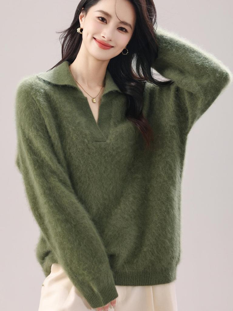 Navy Double-Strand Wool Brushed Texture Collar Chic Cardigan - Retro & Versatile for Autumn/Winter Women