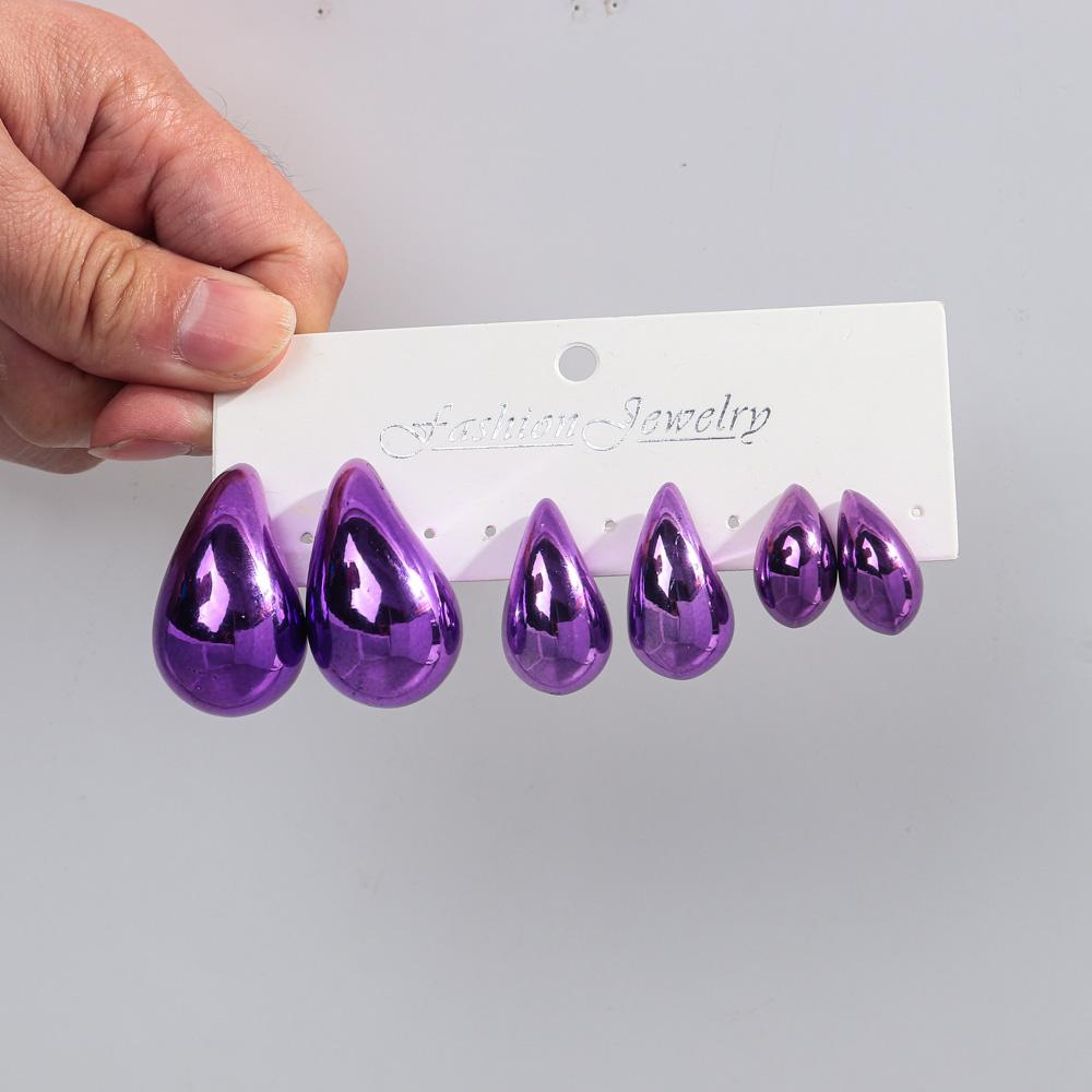 Extra Large 3pair Acrylic Chunky Waterdrop Earring Dupes for Women Metallic Color Teardrop Y2K Earring Hoops Jewelry Lightweight