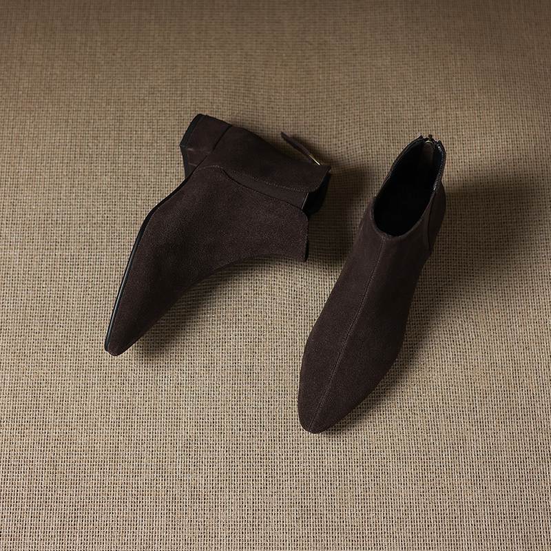 Krazing Pot Rindsvelours Nubuk Runde Zehenpartie Dicke Absätze Chelsea Boots Größe 43 Reißverschluss hinten Damen Stiefeletten