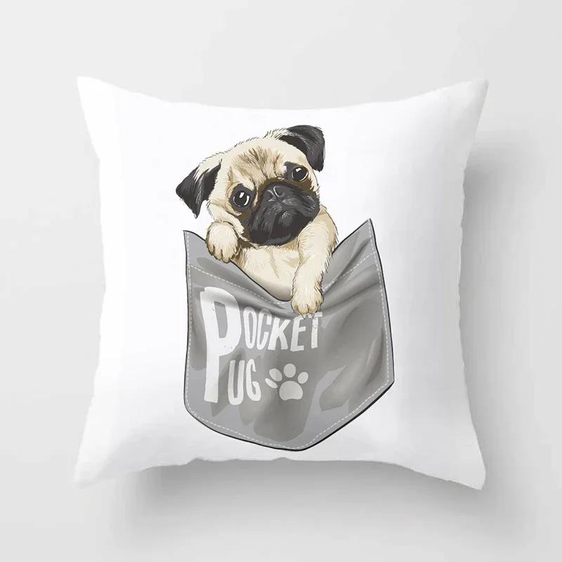 Cute Pug Bulldog Sofa Decorative Cushion Covers Pillowcase For Living Room  Polyester Pillow Case  Home Decor