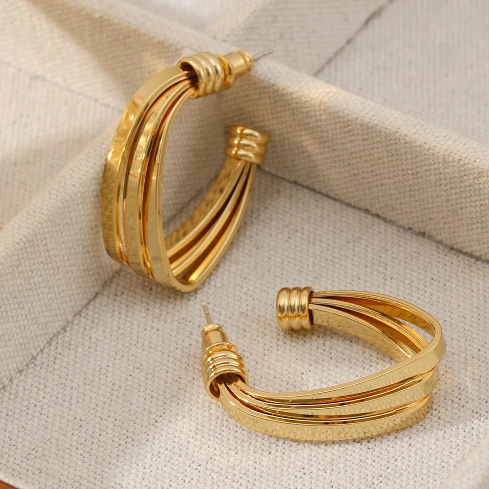 GEMCHIC Women s Geometric Layered V-Shaped Hoop Earrings, Gold Plated Brass with 925 Silver Posts