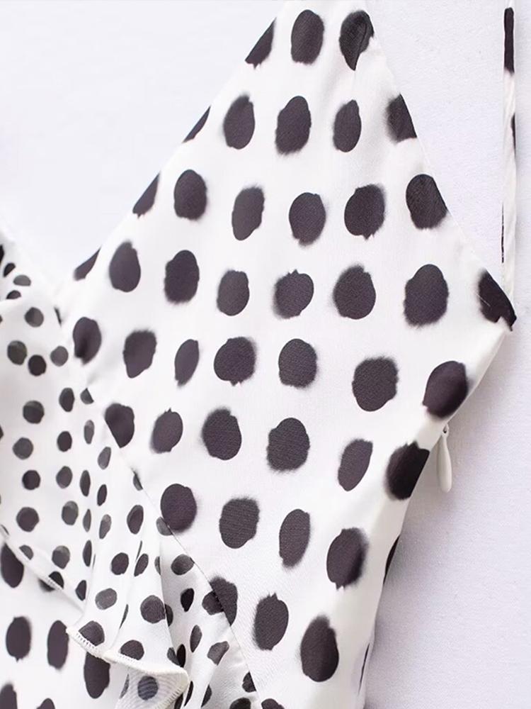 Dot Printed Sling Long Dress Women V-neck Sleeveless Backless 3D Flower Female Summer Party Holiday Lady Robe