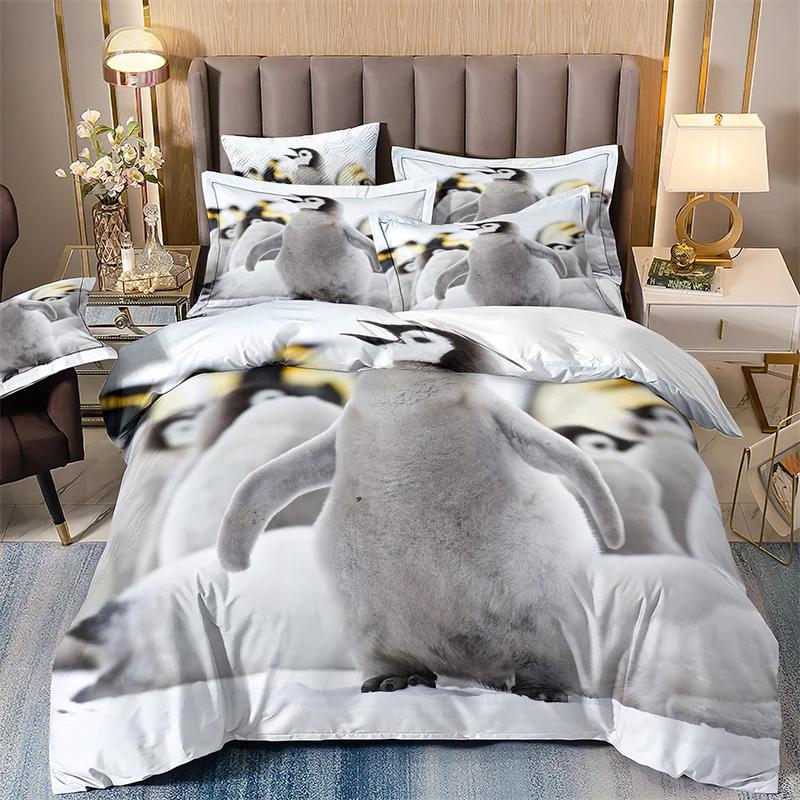 Lovely Little Penguin Comforter Bedding Sets 3D Print Blue 135x200 Bedroom Bed Cover Set For Changjin DeerKangarooOstrich