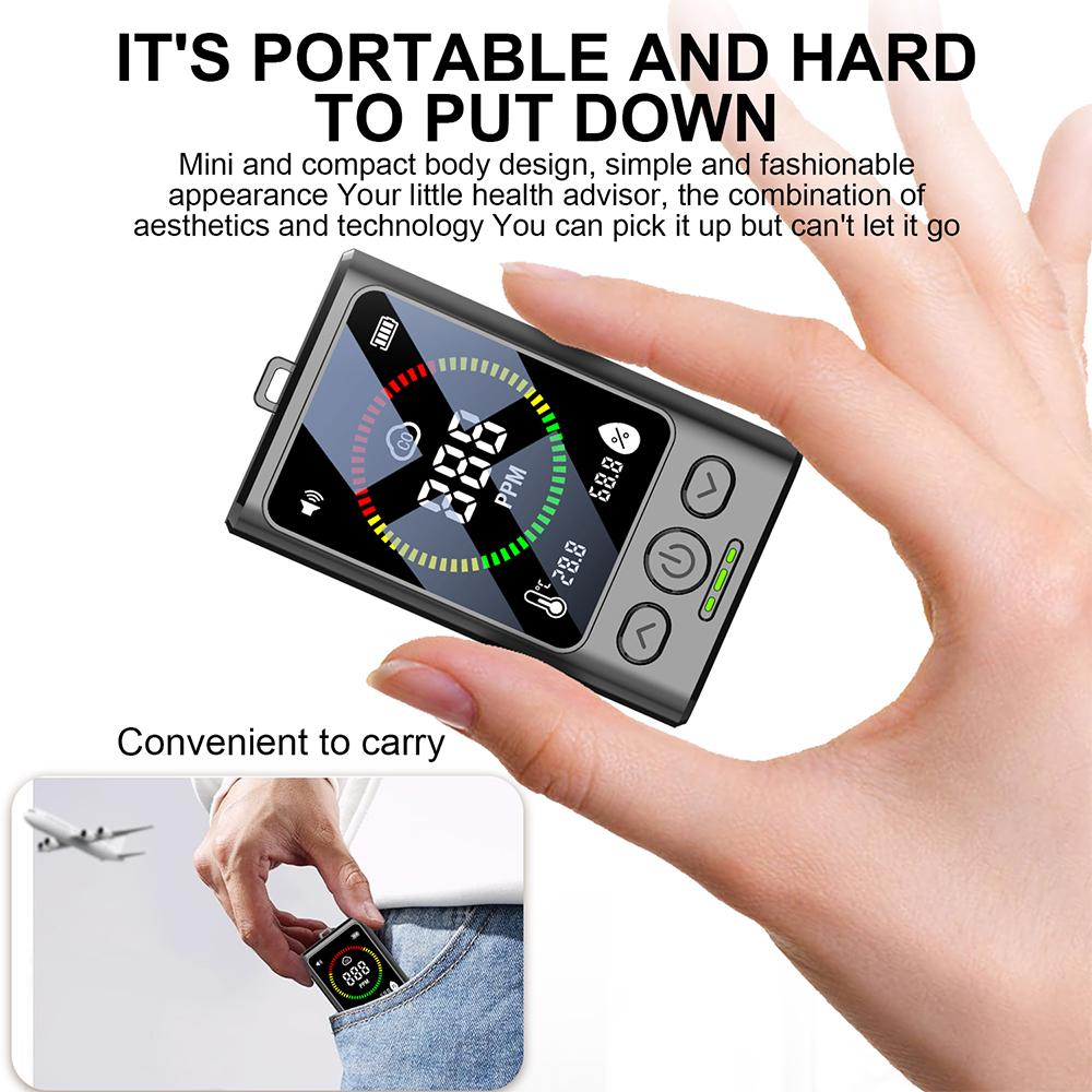 Portable Carbon Monoxide Detector CO Gas Alarm with Temp Humidity Monitor Digital Air Quality Tester Rechargeable Indoor Outdoor