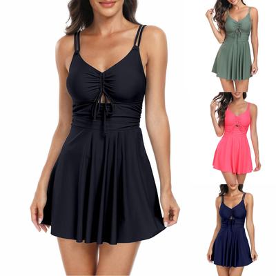 Women's Fashion Sports Quick Dry Plus Size Skirt Bikini Solid Colour Swimsuit