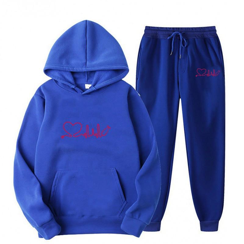 Womens Casual Hooded Sweatshirt Set Loose Fit College Style Printed Long Sleeve Top Drawstring Pants