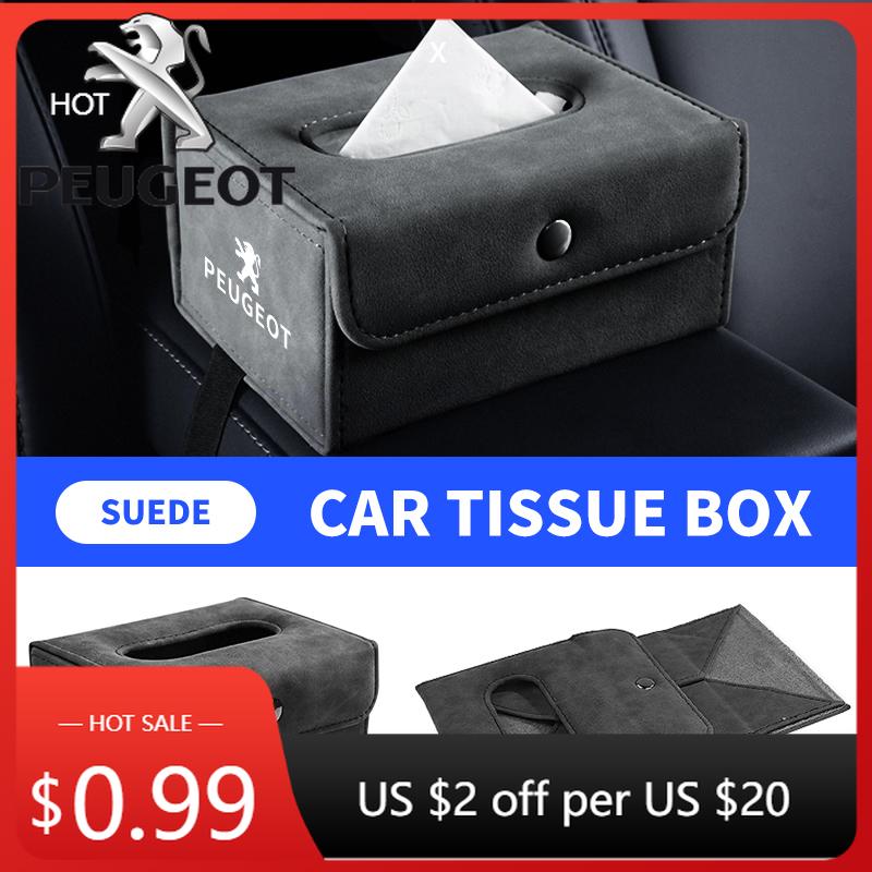 Car Sticker Suede Car Tissue Box Cover Napkin Paper Storage Box Car Interior Accessories For Peugeot 308 408 508 RCZ 208 3008 20