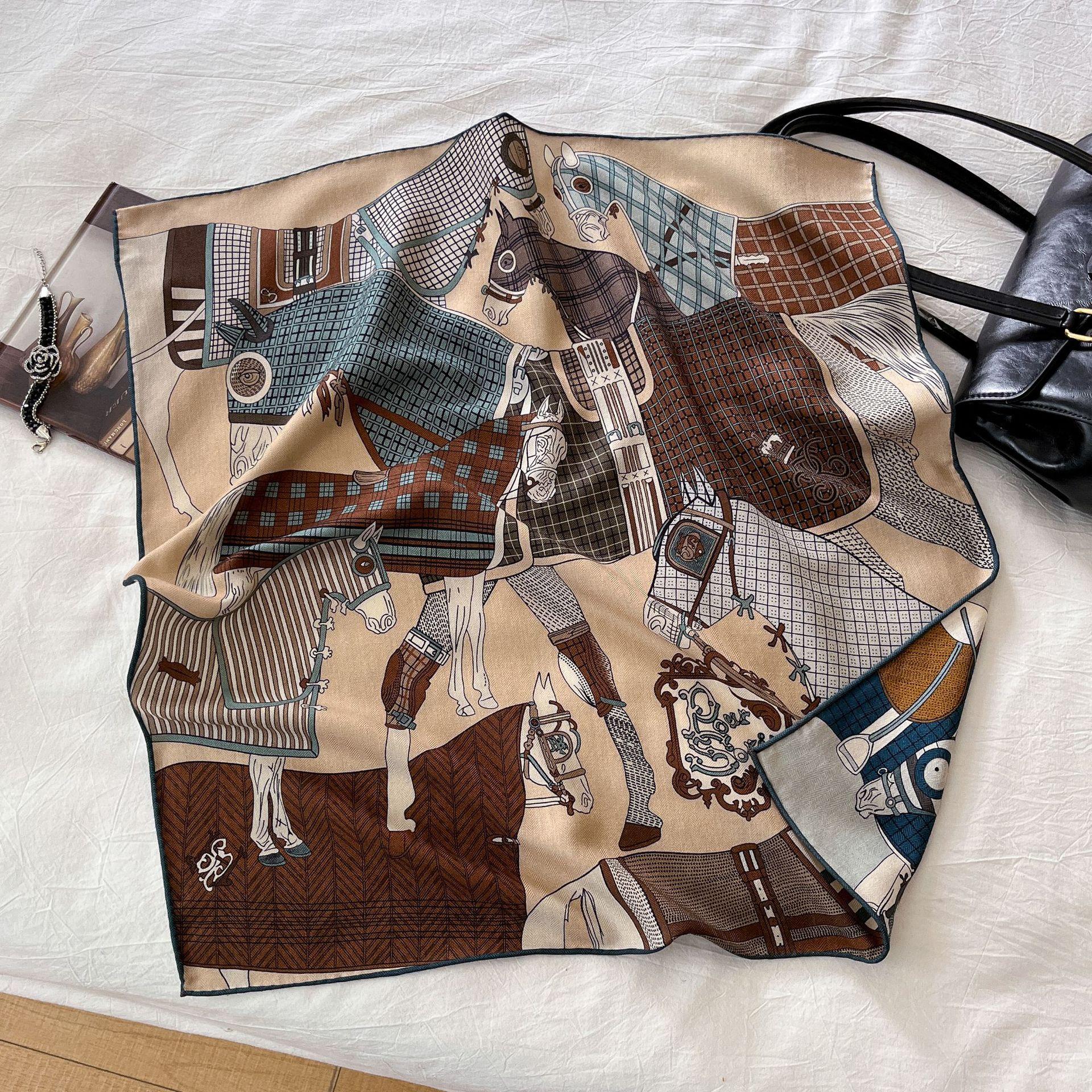 2025 Autumn/Winter High-End Light Luxury Silk Wool Scarf for Women, New Fashion Silk Shawl Textured Silk Wool Square Towel 65cm