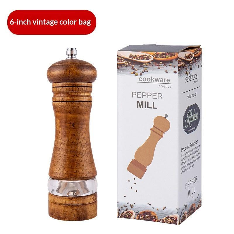 3Pcs Manual Pepper Grinder Rubber Wood Ceramic Core Freshly Ground Pepper Powder Seasoning Grinder Bottle Adjustable Coarseness