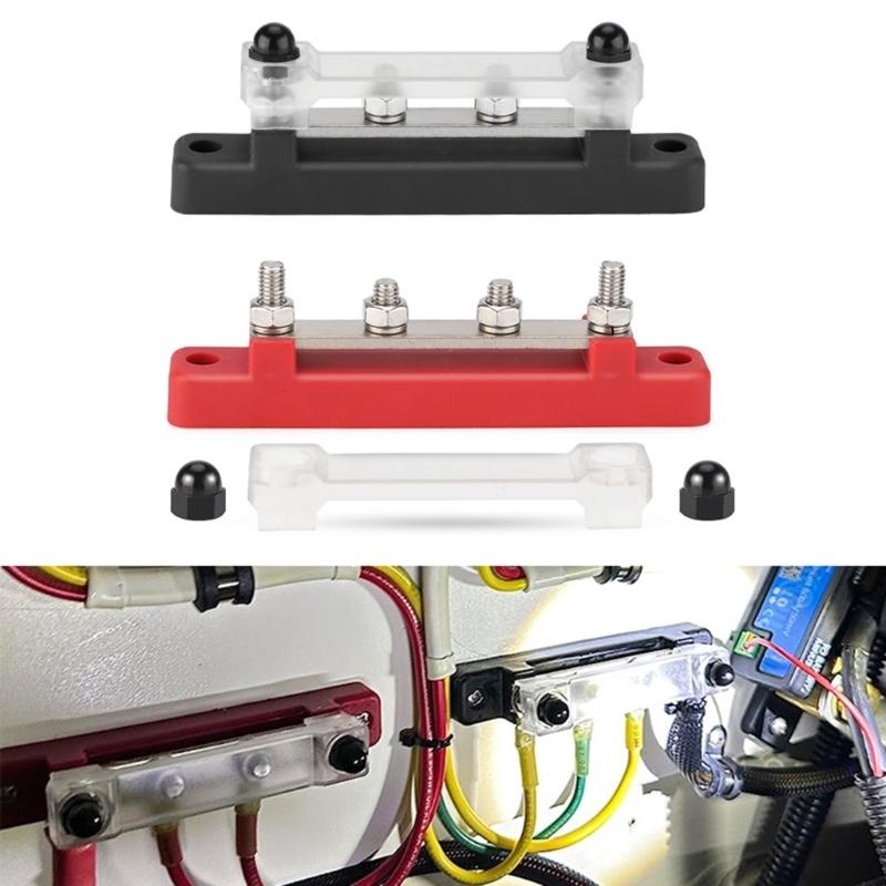 M6 4 Stud Power Distribution Block Terminal with Cover 150A Electrical Terminals Block for Marine Boat Car