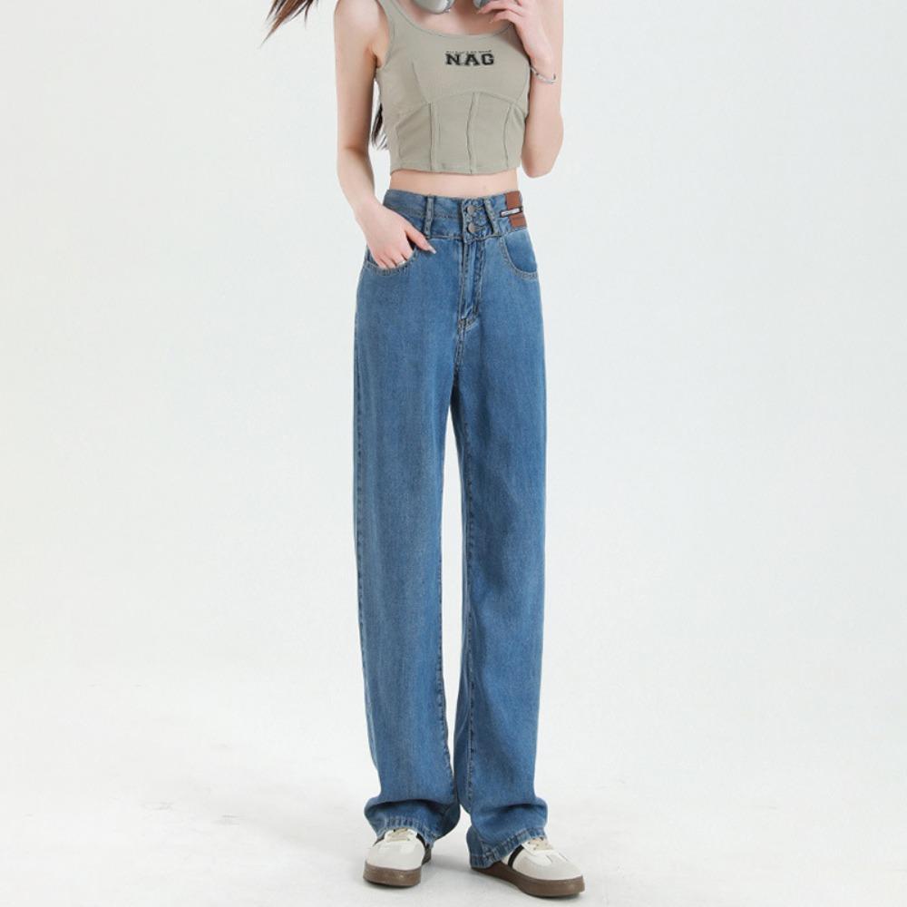 Commuter Korean Jeans Women's Spring and Autumn New Personalized High-waisted and Thin Drape Straight Mopping Wide-leg Pants