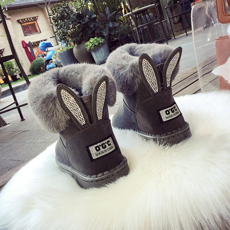 Autumn and Winter New Snow Boots Women's Medium Tube Thick Plush Waterproof Cotton Boots Rabbit Ear Cotton Boots Cross-border