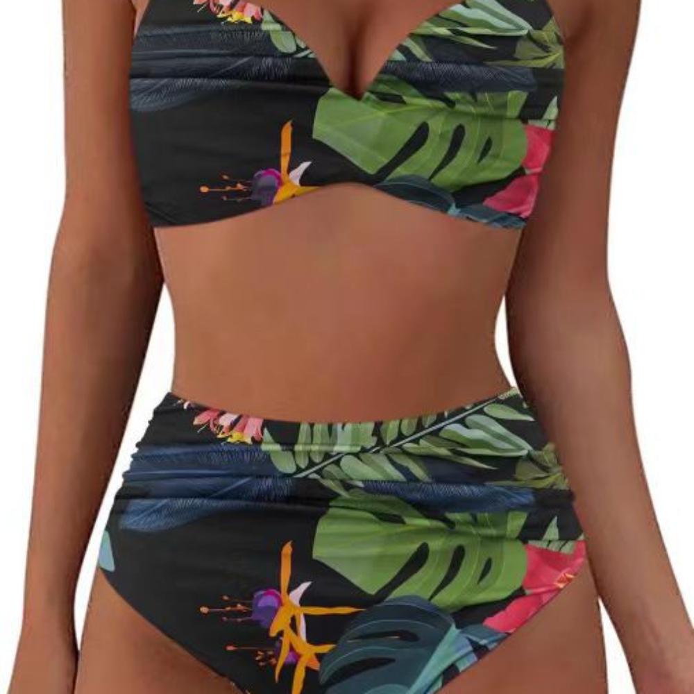 Bikini-Badeanzug mit hoher Taille für Damen, Bademode, gepolstert, Push-Up, gerüschter Badeanzug, Bikini-Set für Damen