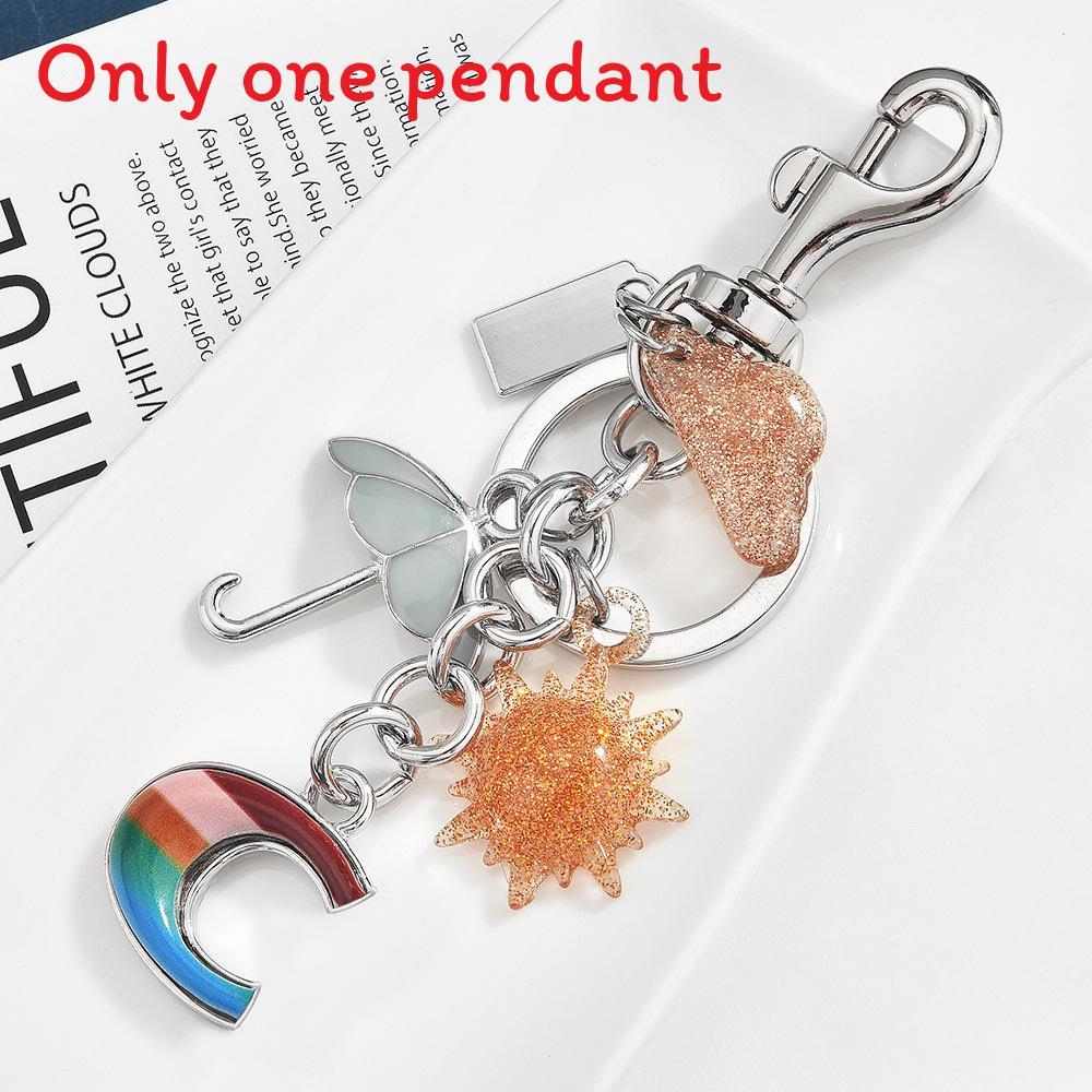 Rainbow Sun Umbrella Keychain With Metallic Finish For Fashionable Bag Decor
